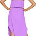 Women's Adjustable Strappy Split Summer Beach Casual Midi Dress (Purple, XL)