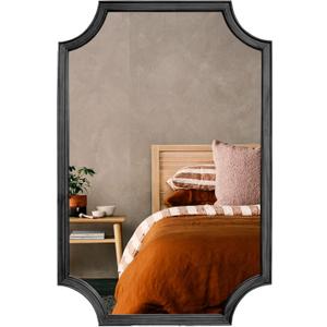 WallBeyond 24" x 36" Full Scalloped Corners Arch Rectangle Wall Mirror with Wood Frame for Entryway, Living Room or Bedroom Home Decor - Light Woodgrain [24" x 36" Black]