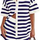 PRETTYGARDEN Women's 2 Piece Shorts Sets Casual Summer 2025 Short Sleeve Striped Sweater Set Matching Beach Vacation Outfit (S)