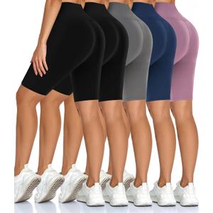 Diu Life 5 Pack High Waist Biker Shorts for Women - Buttery Soft 8" Womens Shorts for Workout, Yoga, Athletic, L-XL