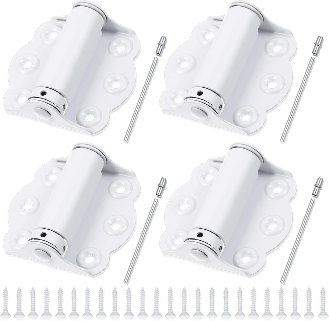 Zonon 4 Pack Self Closing Screen Door Hinge 2 3/4" Adjustable Heavy Duty Steel Spring Loaded Hinges Closer for Screen Cabinet Garage Storm Left and Right Door(White)