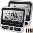 2 x 2-Pack Digital Dual Kitchen Timers with Magnet, 24-Hour Countdown & Stopwatch, Loud Alarm, 12/24H Clock, Calendar, Mute Mode, Visual Indicator, Batteries Included (Black)