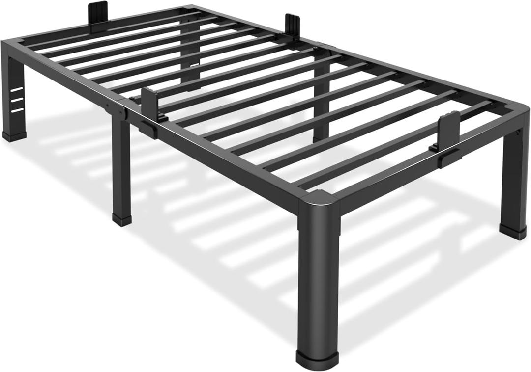 18 Inch Twin Bed Frame Metal Platform with Round Corner Legs,3500 LBS Heavy Duty Steel Slats Support,Headboard Compatible,No Box Spring Needed,Easy Assembly,Mattress Retainer,Underbed Storage
