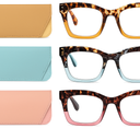 REAVEE Oversized Square Reading Glasses Oprah Style for Women, Blue Light Blocking Large Frame Computer Readers Spring Hinge 3 Pack +1,00
