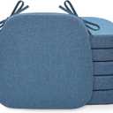 Shinnwa Chair Pads for Dining Chairs Set of 6, Non-Slip Kitchen Chair Cushions with Detachable Straps and Machine Washable Cover, 6 Pack, 17x16x2in, Blue