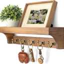 Rebee Vision Acacia Wood Farmhouse Key Holder Wall Mount for Room Decor Retro Key Holder for Wall with Shelf for Cute Things Stylish Home Storage for Apartment Essentials (Acacia Wood)