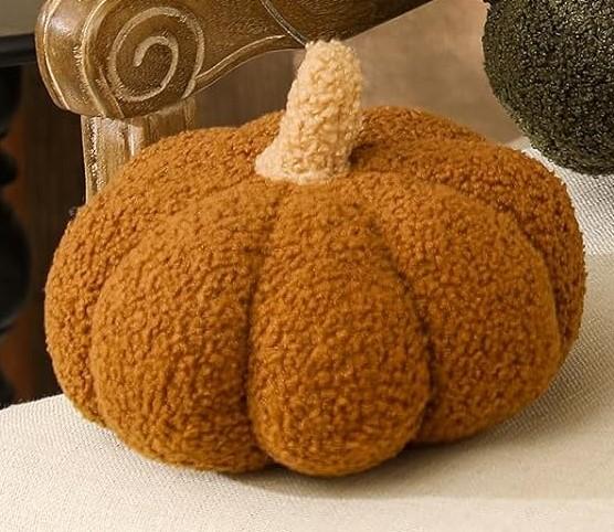 Briwooody 1 Pc Fall Halloween Sherpa Pumpkin Throw Pillow Fleece Pumpkin Throw Pillow Fall Thanksgiving Halloween Home Decor for Car Bedroom Living Room,