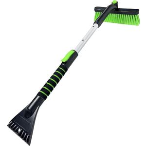 SEAAES Ice Scraper with Snow Brush for Car Windshield, Upgraded Extendable Snow Brush with Foam Grip for Truck SUV Vehicle Windows (31.8 Inch, Green)