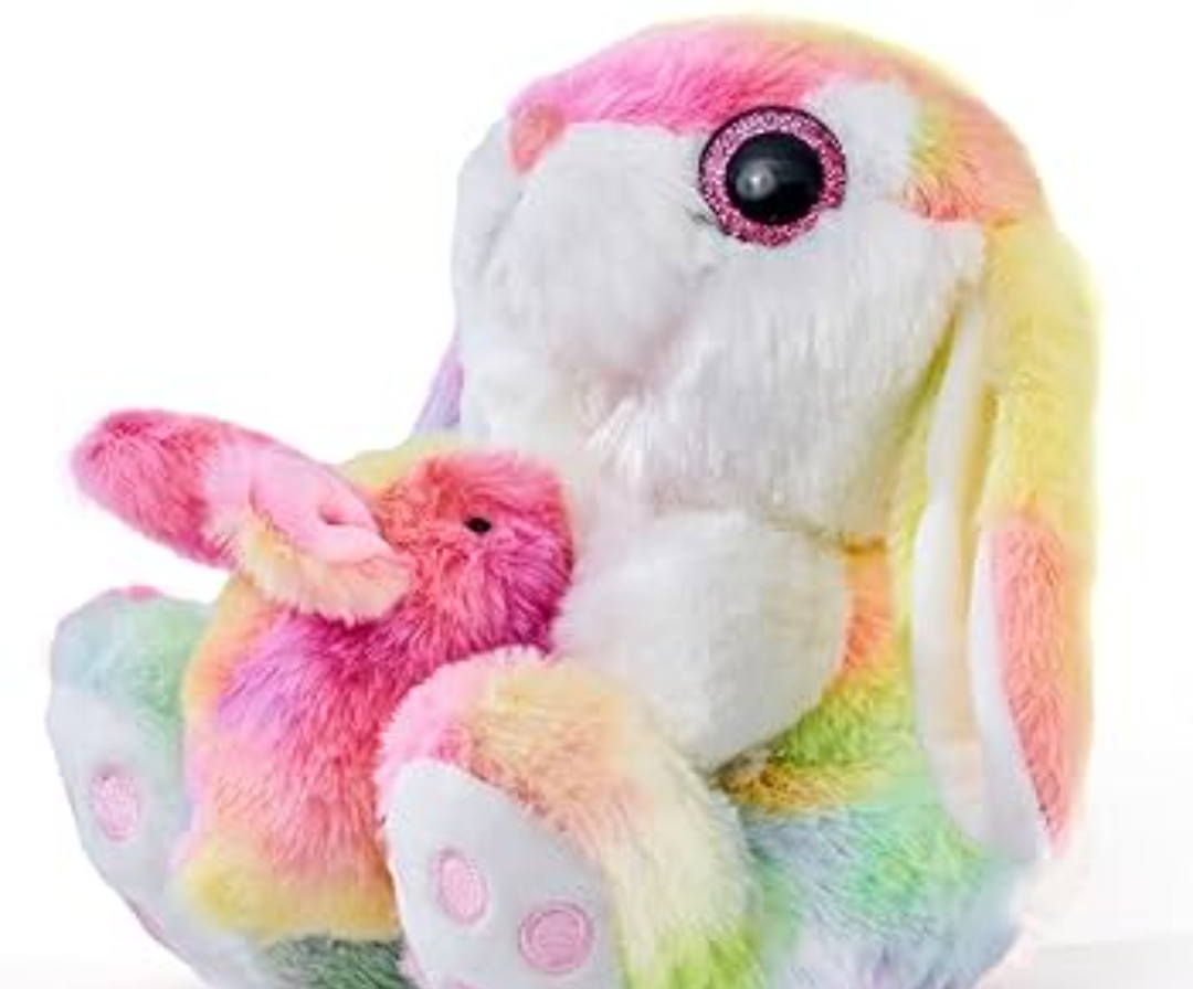 Nleio Easter Stuffed Bunny with Egg(Reversible), 8.5" Plush Rabbit with Floppy Ears, Huggable & Washable Easter Stuffed Animals Cute Bunny Plush Toy for Kids Girls Boys Birthday Easter Gifts (Color)
