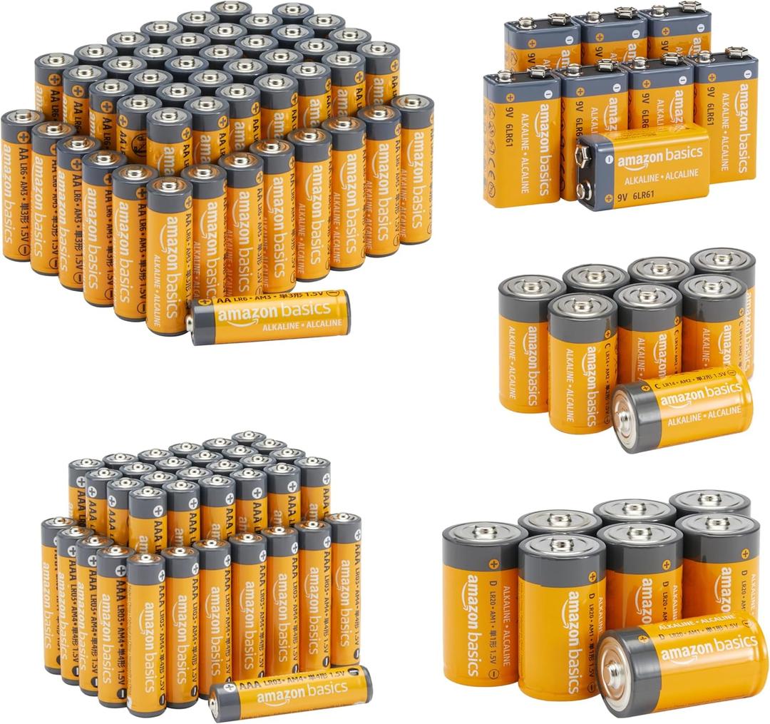 Amazon Basics 108 Count Alkaline Battery Super Value Pack - 48 AA + 36 AAA + 8 C + 8 D + 8 9Volt