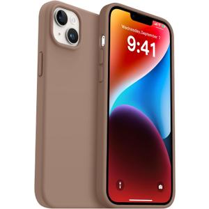 AOTESIER Compatible with iPhone 14 Plus Case, Full Body Food-Grade Silicone Wear-Resistant, Anti-Drop Protection with Soft Anti-Scratch Microfiber Lining Phone Case 14 Plus, 6.7 inch, Light Brown