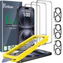 Ferilinso [Auto Dust Install] 3 Pack Screen Protector for iPhone 16 Plus [Phone Case fit], 3 Tempered Glass Camera Lens Protector Accessories for Apple (3 pcs)