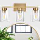 3-Light Bathroom Vanity Light, Modern Brushed Gold Wall Lights with Clear Glass Shades, Bathroom Wall Sconce Lamp for Mirror Living Room Bedroom Hallway