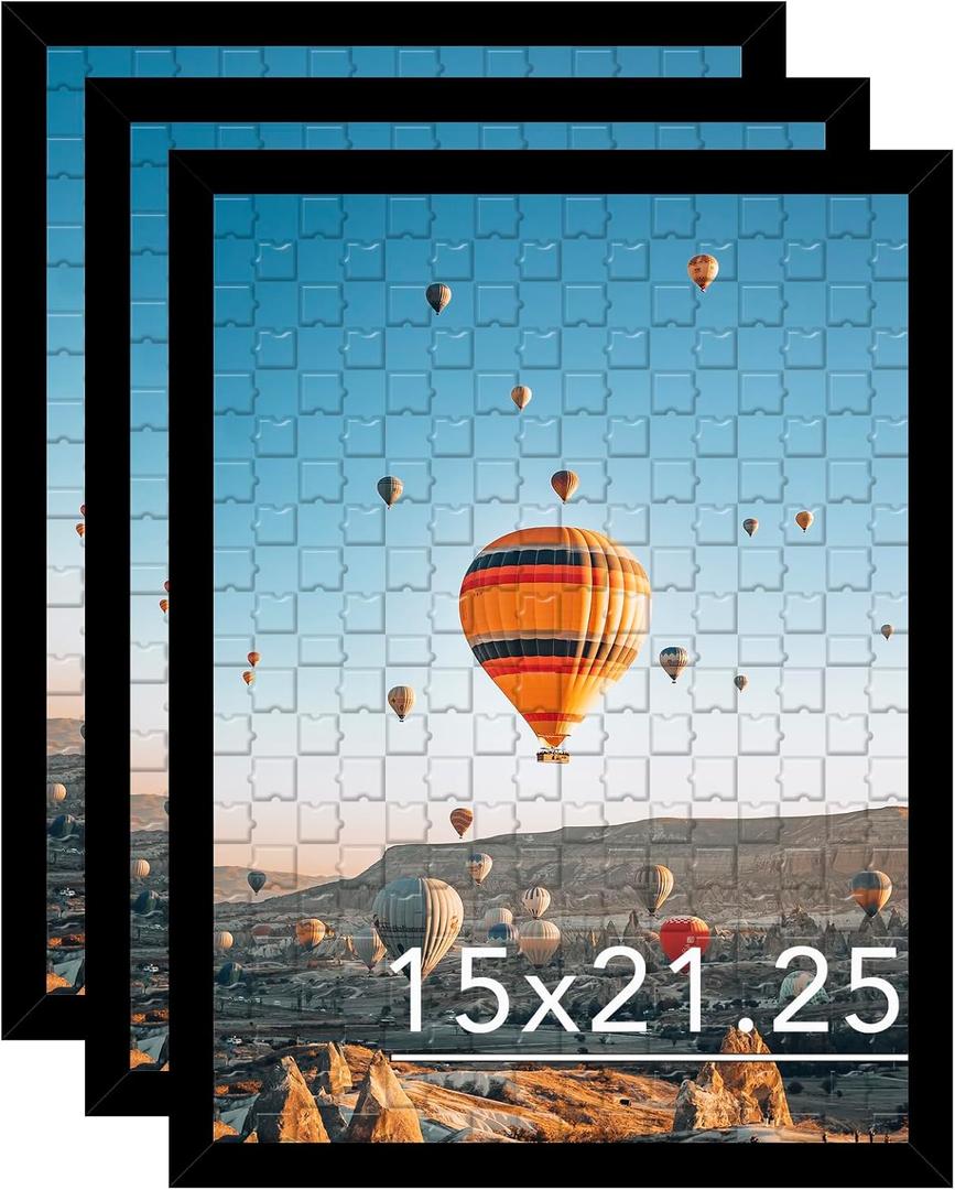 JCJMY 15x21.25 Puzzles Frame Set of 3 Black, Wall Hanging 15 x 21.25 Picture Frame for 15 by 21.25 Poster Photo Canvas Picture Puzzles with Shatter Resistant Plexiglass, 3 Pack, Black