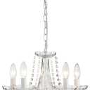 ANJIADENGSHI Small Crystal Chandelier, Modern White Chandelier Dining Room Light Fixture, Mini Crystal Pendant Light for Bedroom Ceiling Light Fixture for Living Room Entryway Kitchen Island Hallway