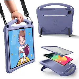 Bam Bino Space Suit Kids Case for iPad Pro 12.9" 3rd/4th/5th/6th Generation (2018-2022) Models [Not for iPad Pro 12.9 1st/2nd Gen] Screen Guard, Handle, Shoulder Strap, Pencil Holder Color: Nebula Violet