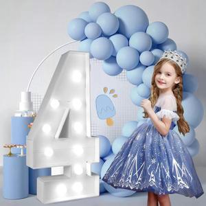 2.4FT/28.74in Marquee Light up Numbers Marquee Number 4 with White Lights for Birthday Party Large Mosaic Frame Letter Cardboard Pre-Cut Giant Cut-Out Thick Foam Board Sign DIY Decorations
