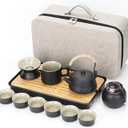 JMCRATE Japanese Tea Set, Portable Ceramic TeaSet, Asian Tea Sets for adult, Tea Gift sets, Travel Tea Set with Teapot,Teacups,Tea Canister,Tea Tray and Travel Bag, Home,Outdoor and Office