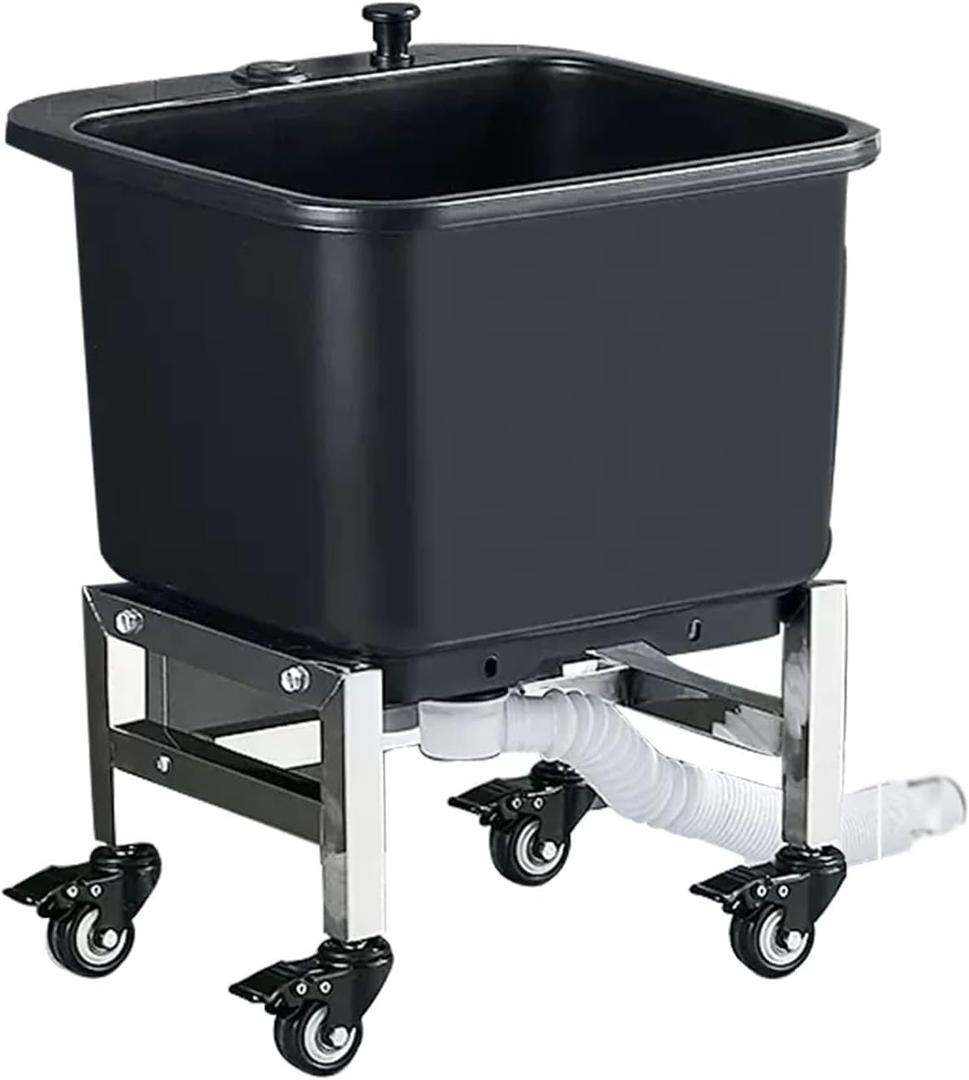 Freestanding Floor Commercial Mop Sink with Rollers, Plastic Mop Sink Service Basin with Drain Botton, Household Mop Buckets for Balcony Bathroom Kitchen Restaurant Business Outdoor