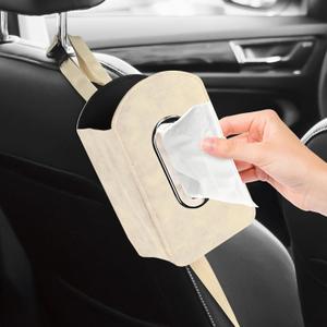 Car Seat Side Tissue Holder, Rectangular Leather Hanging Tissue Box Cover for Cars Front Seats, Automotive Seat Storage Organizer for Phone, Stuff, Universal Interior Car Accessories (Beige)