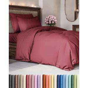 Duvet Cover Twin/Twin XL Size - Extra Soft Twin/Twin XL Size Duvet Cover - Breathable, Easy Care and Fade Free with Zipper Closures & Ties - 68" x 90" Inches - (Burgundy) Comforter Not Included