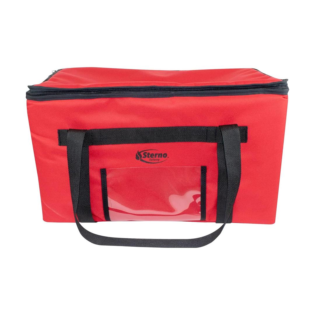 Sterno Delivery Leak Proof Insulated Bag, Hot and Cold Container for Catering and Food Transport, Durable Red Cloth Exterior with Tear-Resistant Vinyl Liner, 15L x 23W x 13.5H