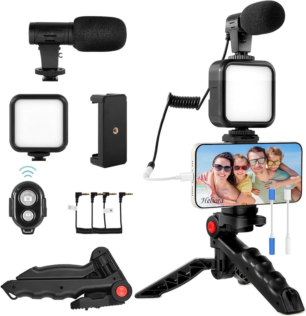 Vlogging Kit for iPhone, Android with Tripod, 62 LED Light,YouTube Starter kit with Mini Microphone & Phone Clip for Live Stream, Video Calls, Vlogging, YouTube, Instagram TikTok