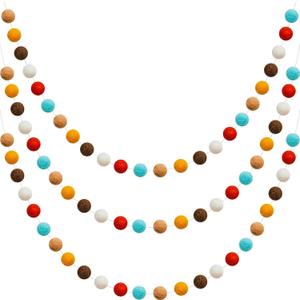 WILLBOND 3 Pieces Wool Felt Rainbow Ball Garland Colorful Pom Pom 6.5 ft Long 24 Ball Garland for Easter Mardi Gras Classroom Halloween Thanksgiving Xmas (Fancy Colors)