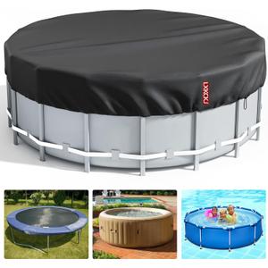 LXKCKJ 16 Ft Round Pool Cover, Solar Covers for Above Ground Pools, Inground Pool Cover Protector with Drawstring Design Increase Stability, Hot Tub Cover Ideal for Waterproof and Dustproof (Black)