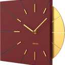 Driini Clocks Mid Century Modern Wall Clock - Square Red Clock with Decorative Gold Accent- Unique and Cool Clock, Battery Operated - MCM Decor & Decorative Wall Clock for Mid Century Modern Decor