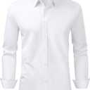 Alimens & Gentle Men's Dress Shirt Regular Fit Stretch Stain Shield Long Sleeve Solid Business Wedding Button Down Shirts, XL, White