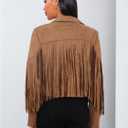 MakeMeChic Women's Faux Suede Tassel Cowgirl Motorcycle Coats Western Fringe Jackets 70s Hippie Costume Brown Small