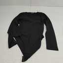 ATHMILE Women's V Neck Long Sleeve Bodysuit Ribbed Slim Fitted Tops Small Black