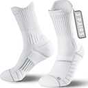 Compression Running Socks 3 Pairs, Cushion Crew Socks, Anti-Blister Moisture Wicking Athletic Hiking Basketball Socks (6-9, White)