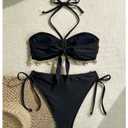 Floerns Women's Halter Bikini Sets Starfish Swimsuit Tie Side Thong Bathing Suit Black Small (S)
