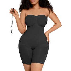 FeelinGirl Strapless Bodysuit for Women Tummy Control Shapewear Wedding Dress Body Shaper with Removable Straps (XX-Large, Black)