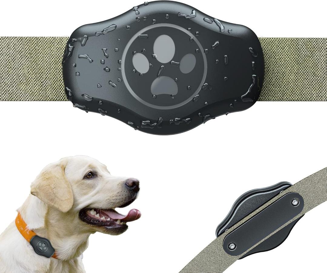 Dovick-Waterproof Airtag Dog Collar Holder Mount, Screw Case Fits All Width Air Tag Cat Pet Collar Leash Belt Black 1 Pack