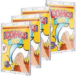 Wonderjune 4 Pack Magnetic Comic Book Holder Outer Clear Comic Book Display Case Inside Wall Mountable UV Protection Slab Protectors Fits Most Wall Display (7.87" X 12.24",7.51" X 10.91")