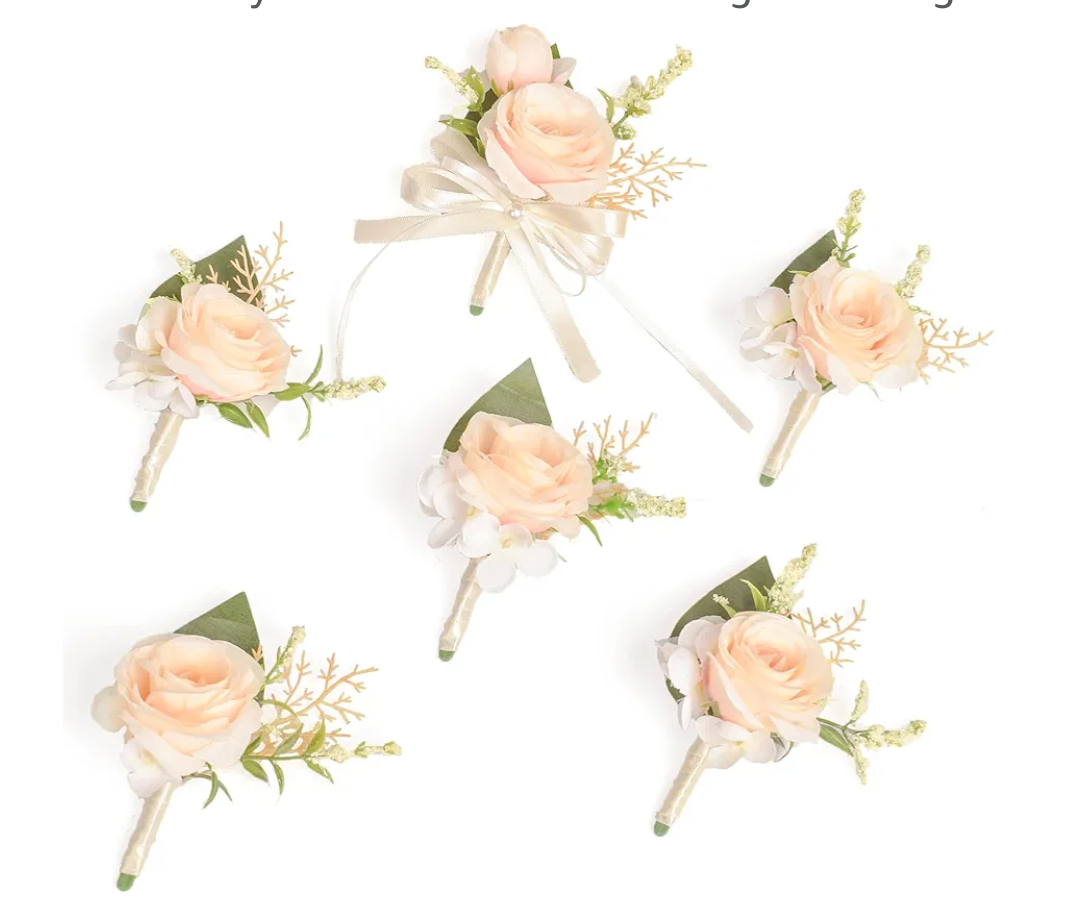 Champagne Boutonniere for Men - Groom and Groomsmen Rose Boutonniere - Set of 6, Formal Dinner Party and French Rustic Vintage Wedding Champagne Boutonniere for Men - Groom and Groomsmen Rose Boutonniere - Set of 6, Formal Dinner Party and French Rustic Vintage Wedding