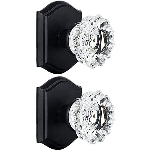 CLCTK 2 Pack Glass Dummy Door Knobs, Antique Inactive Crystal Half-Dummy Door Knobs for Hall and Closet, Matte Black
