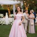 Formal Cocktail Off Shoulder Dresses for Women Elegant Swing Aline Wedding Guest Engagement Party Midi Dress (Pink, M)