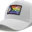 Pride Trucker Hat for Men & Women, LGBTQ Rainbow Flag Mesh Baseball Cap | Pride Month Gift for LGBT Parades & Parties, Adjustable Breathable Embroidered Quick Dry Hat (White)