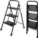Valeo 3 Step Ladder, Step Stool with Wide Anti-Slip Pedal, 330 lbs Capacity,Step Ladder Folding Step Stool for Adults, Lightweight Steel Portable ladders for Home Kitchen & Office,Black