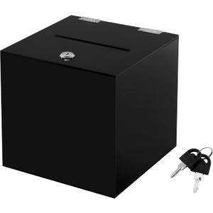 CiaoHER Acrylic Black Donation Box, Ballot Suggestion Box Money Storage Square Container for Voting, Charity, Ballot, Contest, Suggestions (8x8x8 inches)