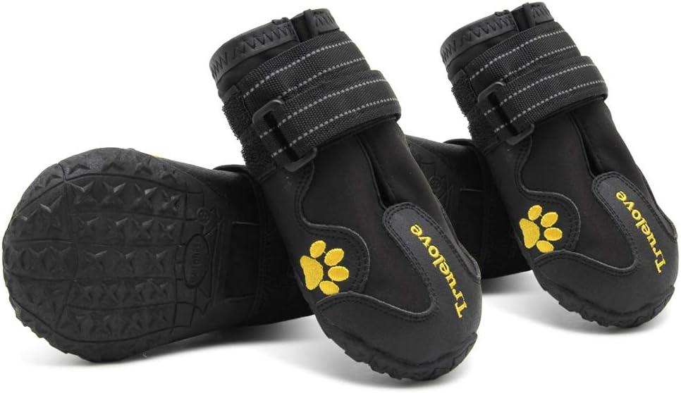 Truelove Dog Boots,Waterproof Pet Shoes with Reflective Straps for Paw Protectors Small Medium Large Dog Summer Winter Snow Outdoor Walking (Size 8: 3.54"x2.95" (L*W) (Pack of 4), Black)