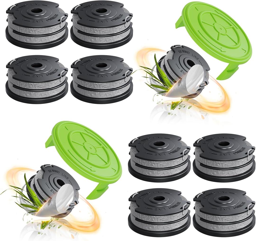 YWTESCH 12 Pack 0.065" Trimmer Line Compatible with Greenworks Weed Wacker, 18Ft String Trimmer Refill Dual Line Weed Eater String Replacement Spool (10-Pack) Cap Cover(2-Pack)
