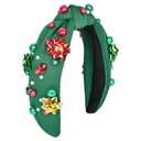 Headband & Hairband for Women, Pearl Rhinestone Crystal Flower Embellished - Wide Knotted Top Knot Hair Accessory for Holiday Outfits & Gifts(Green)