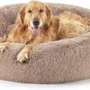 Bedsure Calming Dog Bed for Extra Large Dogs - Donut Washable Large Pet Bed, 45 inches Anti-Slip Round Fluffy Plush Faux Fur Dog Bed, Fits up to 120 lbs Pets, Camel