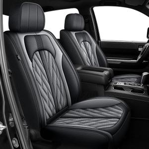 TTX LIGHTING Seat Covers Fit for 2022-2024 2025 Toyota Tundra Crewmax Double Cab Custom Breathable Leather Truck Seat Covers Full Set (Black&Grey)