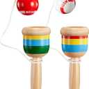 TOODOO 2-Piece Jacks Game with Paddle, String, Cup and Ball - Mini Wood Catch Ball for Hand-Eye Coordination